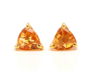 Authentic Natural Citrine Quartz Trillion Stud Earrings Gold Plated Solid Silver Jewelry