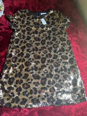 NWT Sugar & Jade Sequins Black Gold Leopard Holiday Dress Size XL 16/18