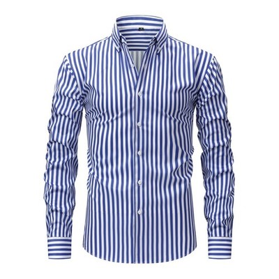 Mens Dress Shirts Formal Business Long Sleeves Elastic Striped Casual  Shirts Top | eBay