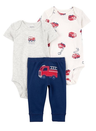 NEU MIT ETIKETT JUNGEN 12 MONATE FEUERWEHRAUTO 3-TEILIGES SET BODYS HOSEN