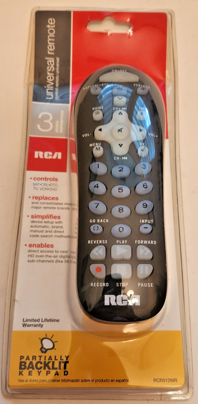 OEM ~ RCA 3 Device Universal Remote Control ~ RCR312WR ~ New In Package