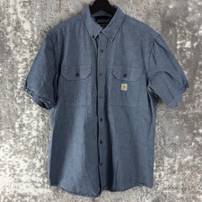 Carhartt Size L Loose Fit Casual Button Shirt Blue Short Sleeve Pocket