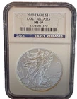 2010 American Silver Eagle NGC MS69 1 oz .999 Fine Silver Coin Early Releases !!