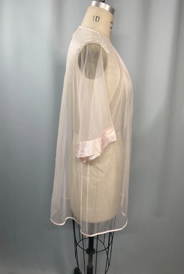 Roupão transparente TAMANHO MÉDIO tricot de náilon rosa INTIMO AMORE anos 80 anos 90 clássico - Imagem 2 de 4