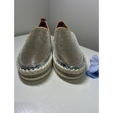 Silver Rhinestone Slip On Platform Sneakers Bling Loafers Whipstitch