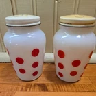 Fire King Red Polka Dot Salt & Pepper Shakers Vintage 2.5" X 4.5" Vintage READ