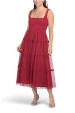 Adrianna Papell Sleeveless Midi Dress With Square Neck And Tiered Skirt