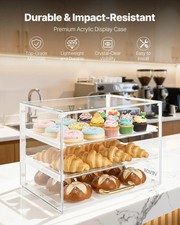 Bakery Display Case, 3-Tier Commercial Countertop Pastry Display Case, Clear Acr