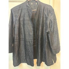 Coldwater Creek Womens Black 100 Silk Embroidered Open Front Jacket H36709
