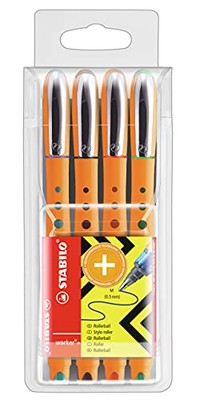 Bionic Worker Rollerball Pens 4 Count Ergonomic Smooth Writing Orange Tips
