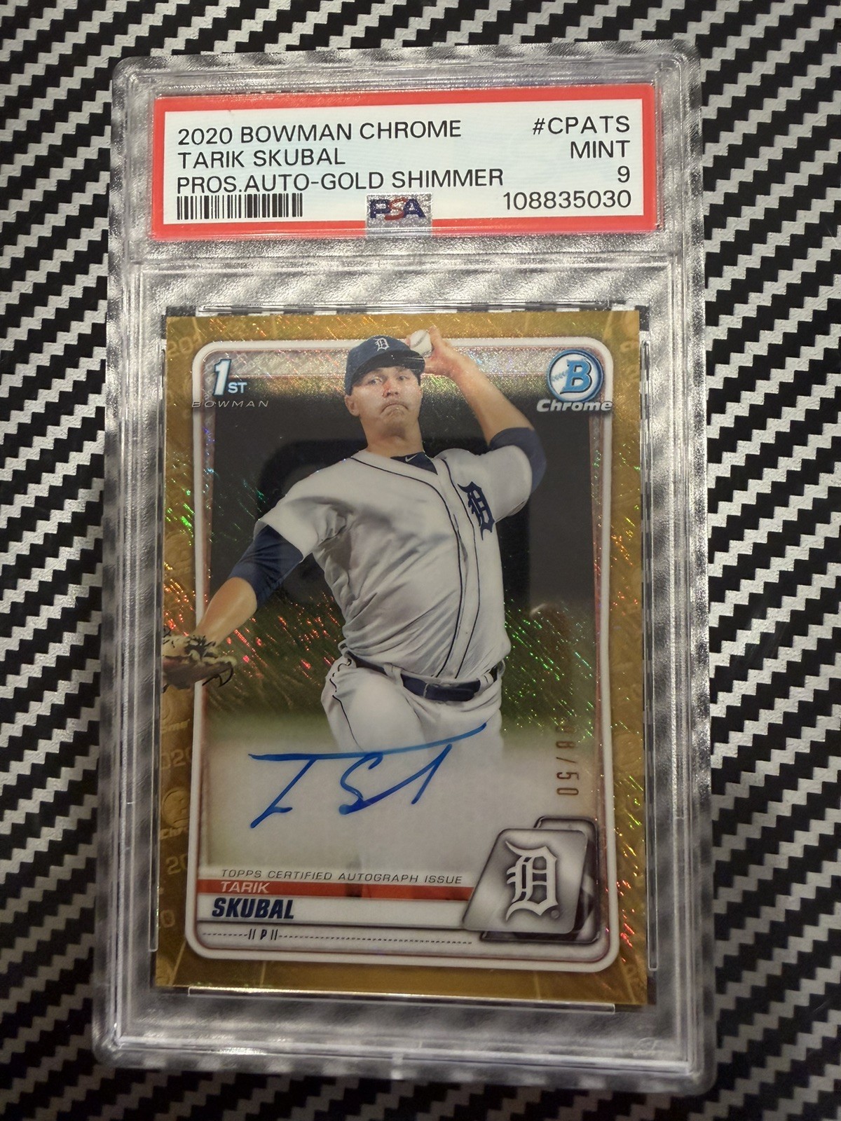 2020 Bowman Chrome Auto Tarik Skubal Gold Shimmer Refractor /50 PSA 9 Dodgers 🔥