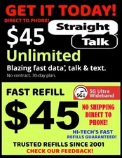 Straight Talk $45 ✅ Unlimited REFILL Plan 30 Day ▶ GET IT NOW TODAY!!