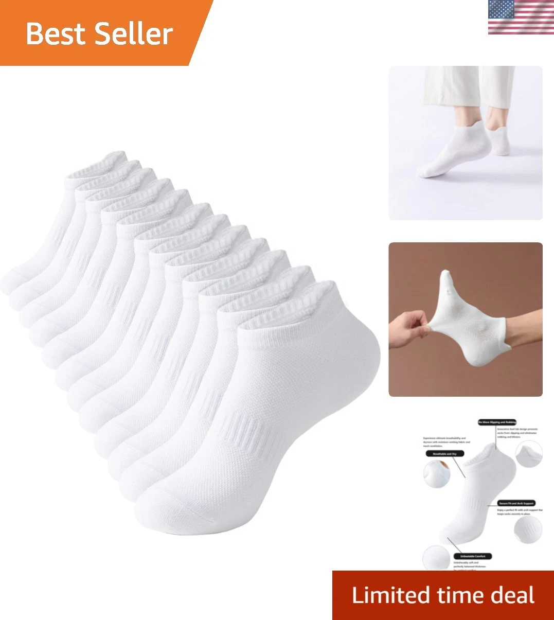 Womens Ankle Socks Athletic Running Low Cut Socks With Tab 6 Pairs
