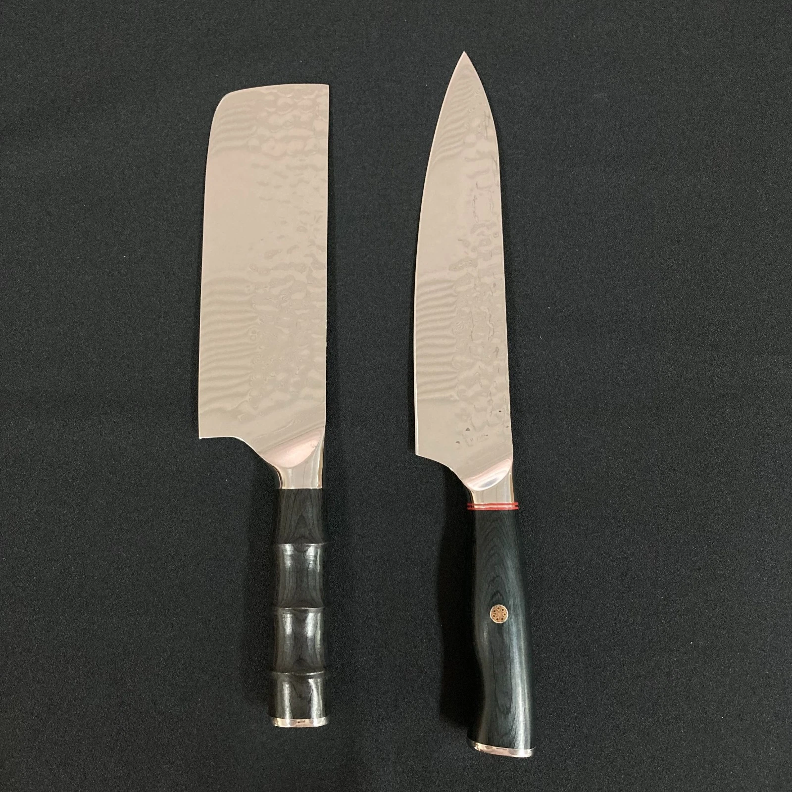 Japanese Damascus Knife Set 200mm Gyuto & 180mm Nakiri Hammered Pattern