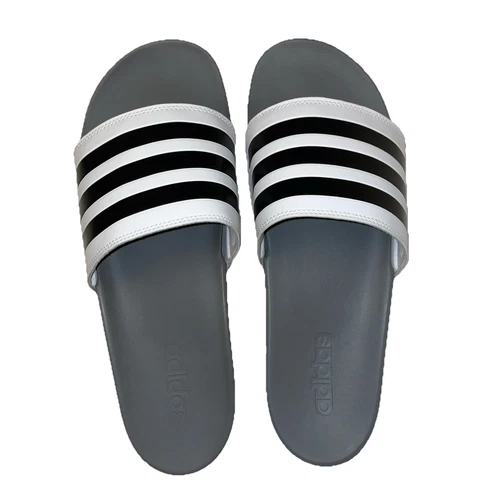 Adidas Uomo Aqua Pool Slide Uomo 13 Sandali Strisce Grigio Nero Bianco Infradito VG