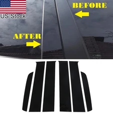 6PCS Glossy Piano Black Window Pillar Posts Cover Trim For Ford Ranger 2020-2023