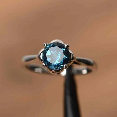 2Ct Round Lab-Created London Blue Topaz Women Wedding Ring 14K White Gold Plated