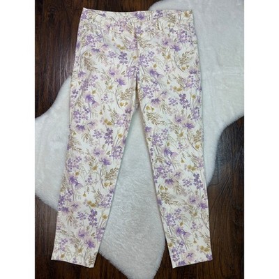 Old Navy Pixie Pants 10 Purple Floral Slim Ankle Mid Rise Stretch Women