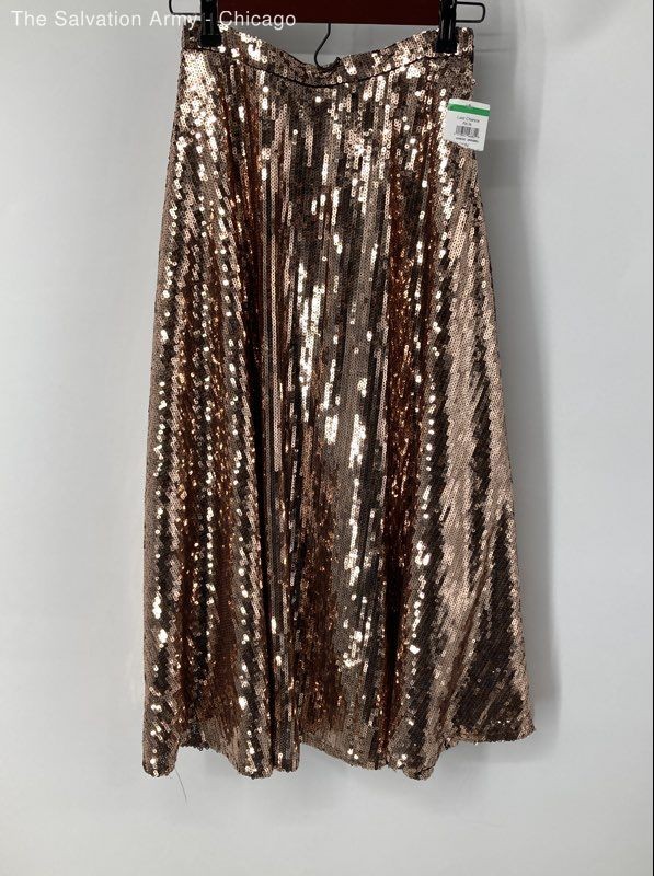 Mother Womens The Going Round Rose Gold Sequin Midi A-Line Skirt Size Small