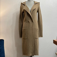 ATM Anthony Thomas Melilo Chic Tan Wool Knitted Hooded Long Coat Size S NWT