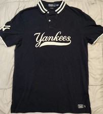 Ralph Lauren Polo New York Yankee Shirt Size Medium Classic Fit Stripped Collar