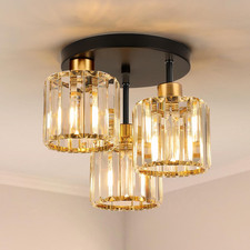 Ceiling Light 3 Lights, Black and Gold Light Shade Crystal Light Fitting, Semi F