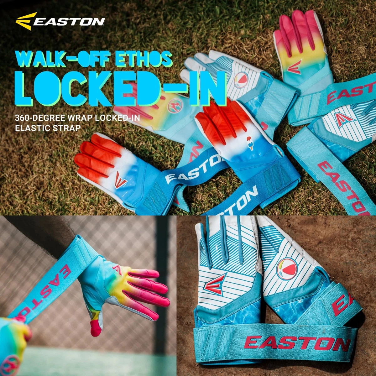 Easton Walk-Off Ethos Locked-In Baseball Schlaghandschuhe Kompression Handschlaufe