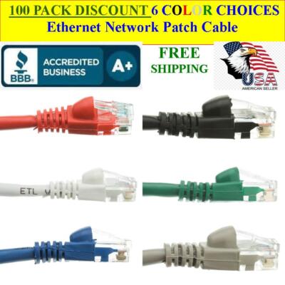 100 PACK 5 Ft Cat5e Ethernet Network Computer Patch Cable for PC, XBOX, PS3, PS4