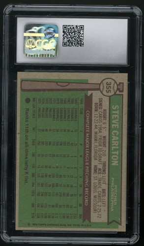 STEVE CARLTON 1976 Topps #355 Philadelphia Phillies Hall of Fame CGC 6.5 EX/NM+ - Picture 2 of 2