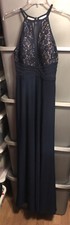 Morgan & Co womens navy blue long sleeveless fancy dress size 3