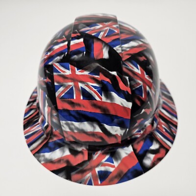 full brim hard hat custom hydro dipped IN HAWAII STATE FLAG  NEW