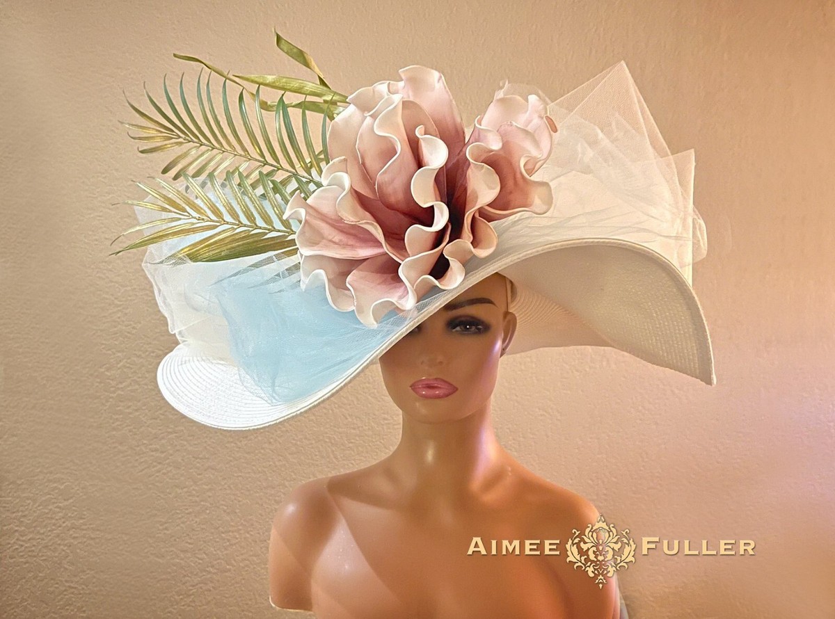 Kentucky Derby Hat Baby Blue White Cream Ombre Pink Rose 