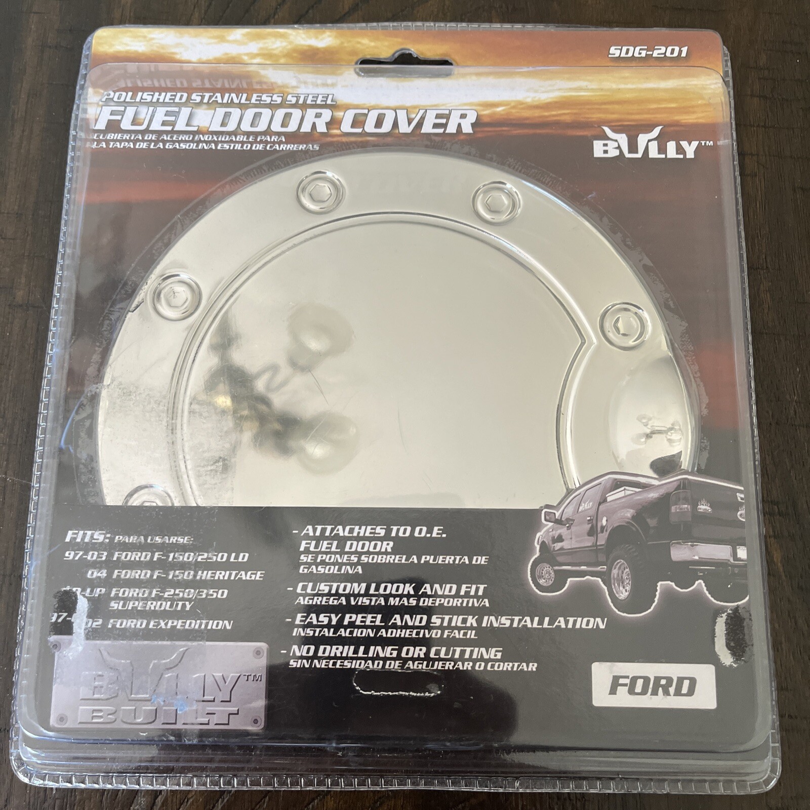 Bully Polished Stainless Steel Gas Fuel Door Cover SDG-201 Ford, New