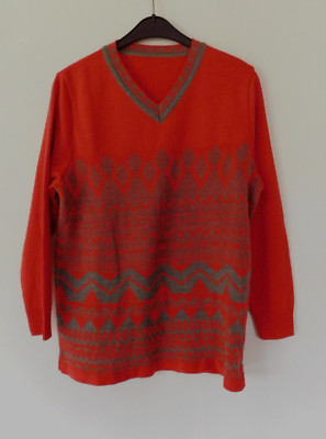 Pullover  terra-karminrot-grau Gr. 40/42 - Neuwertig