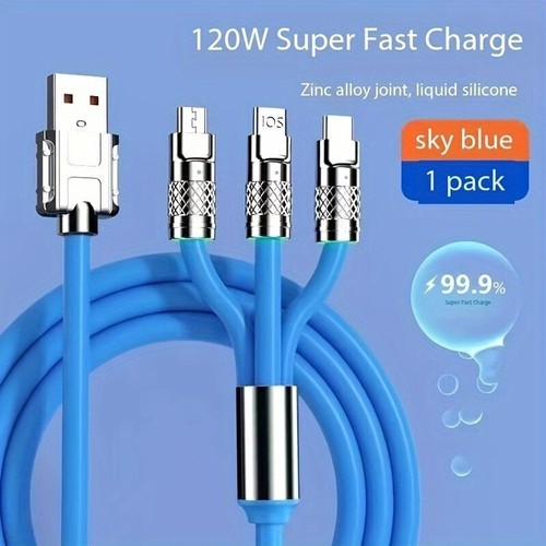 3 in 1 Heavy Duty Braided Long USB Fast Charger Cable Lead For iPhone Samsung - Picture 17 of 20