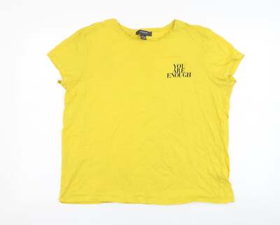 Primark Womens Yellow Cotton Blend T-Shirt Size 12 You are enough  UK