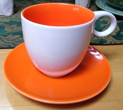 ASA Selection Coffee Tea Cup with Saucer White/Orange, Made in Germany, 1 Set