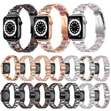 Rhinestone Stainless Steel Resin Strap for Apple Watch SE 7 6 5 4 3 8 Watch Band