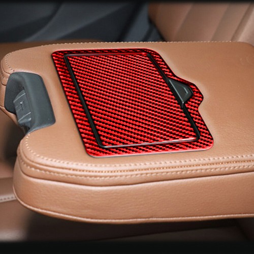 Red Carbon Fiber Rear Armrest Box Water Cup Holder Cover For Audi Q7 2016-2019 - Picture 3 of 11