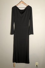 NWT Reformation Maxi Dress Sz Small Black Cowl Chain Backline Lined Bell Sleeve