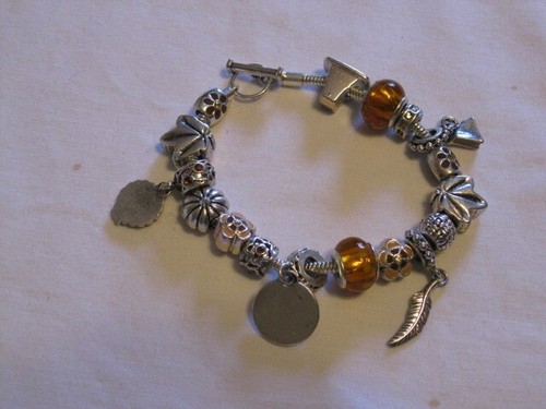 November Birthday/Thanksgiving Bracelet Topaz-color-Glass & Enamel-Pie/Turkey/+ - Picture 5 of 8