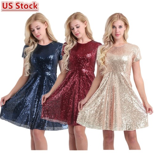 Us Women S Shiny Sequins A Line Dress Cocktail Evening Party Bridesmaid Dress Ebay