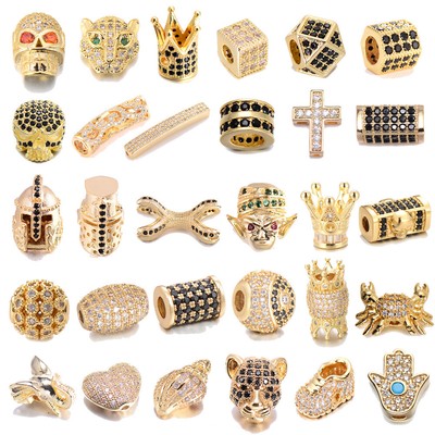 Fashion Zircon Spacer Beads Helmet Cross Heart Crown for Bracelet Jewelry Making