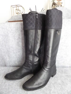 Bottes cavalières SAN MARINA Cuir noir, haut en toile matelassée T40 - Photo 1/4