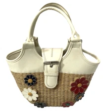 Handbag Vegan Sun 'N' Sand Straw Tote Bag Beach Vacation Large Wicker Flowers