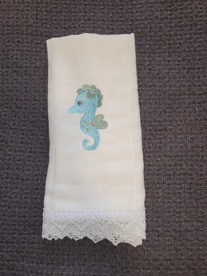 Embroided Baby Burp Cloth with Lace Trim - Image 4 of 4