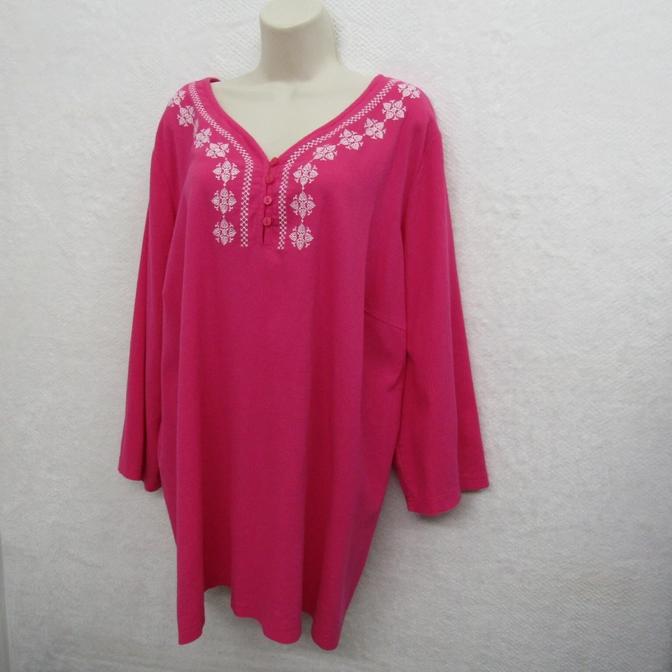 D & Co Top Blouse Women's 3X Pink 3/4 Sleeve V Neck Flowy Glam Casual Classic - Image 3 of 4