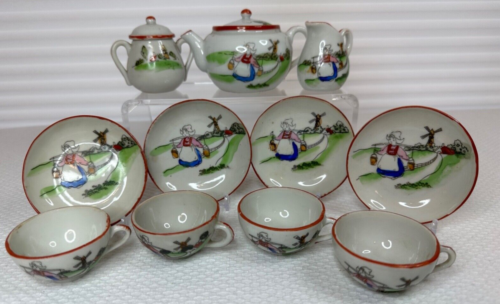 Child Miniature Japan Little Dutch Girl and Windmill Tea Set, c 1950 - Picture 1 of 2