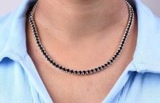 Women's Tennis Necklace 16" Inch 10 Ct Round Cut Black Diamond 14K White Gold