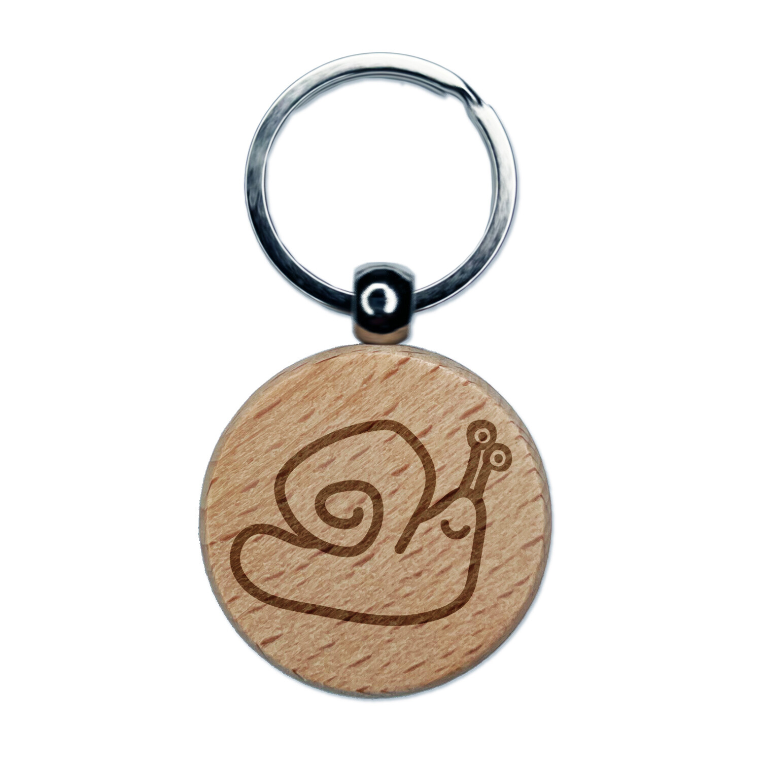 Snail Doodle Engraved Wood Round Keychain Tag Charm